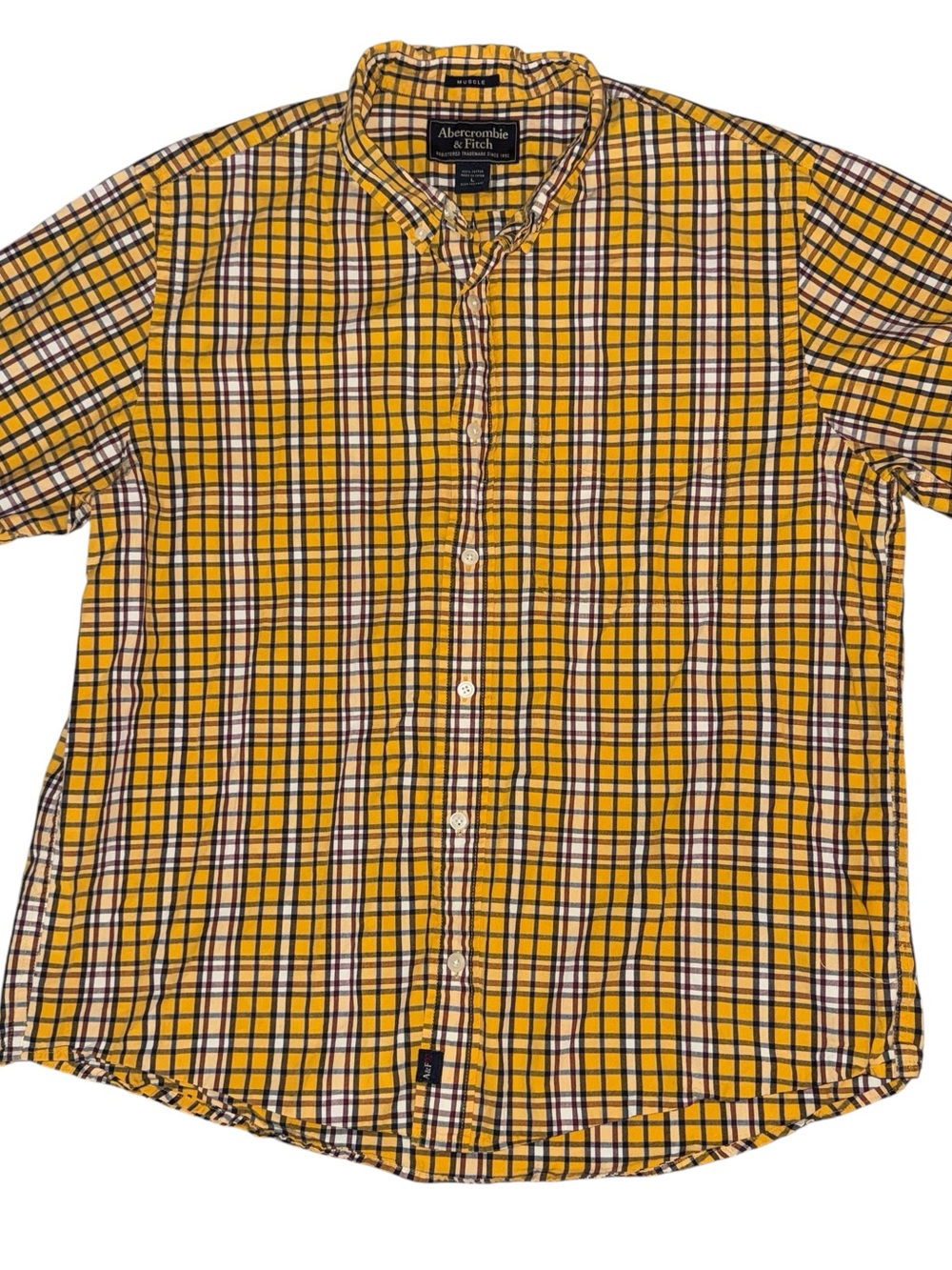 Abercrombie & Fitch Yellow Plaid Short-Sleeve Button-Down Shirt